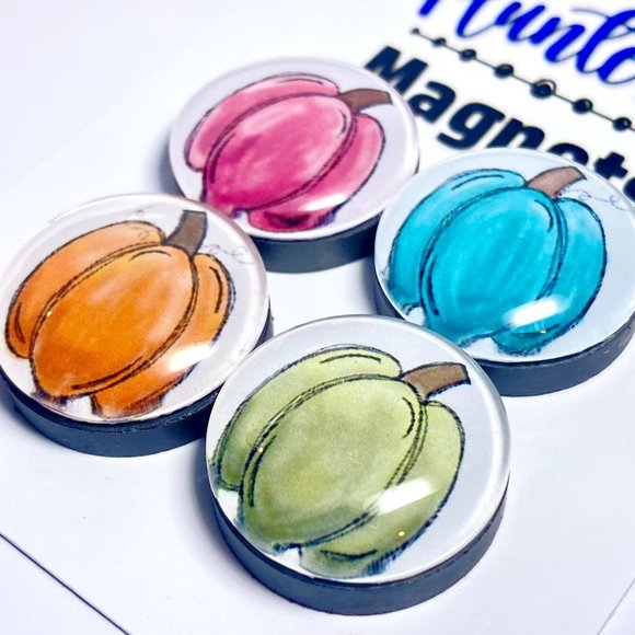 Set of 4 Handcrafted Glass Pumpkin Magnets - Refrigerator Kitchen Whiteboard - Picture 3 of 3